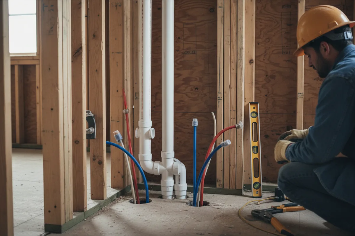 Drain and supply rough-in during Sump Pump Repair in Leonardtown